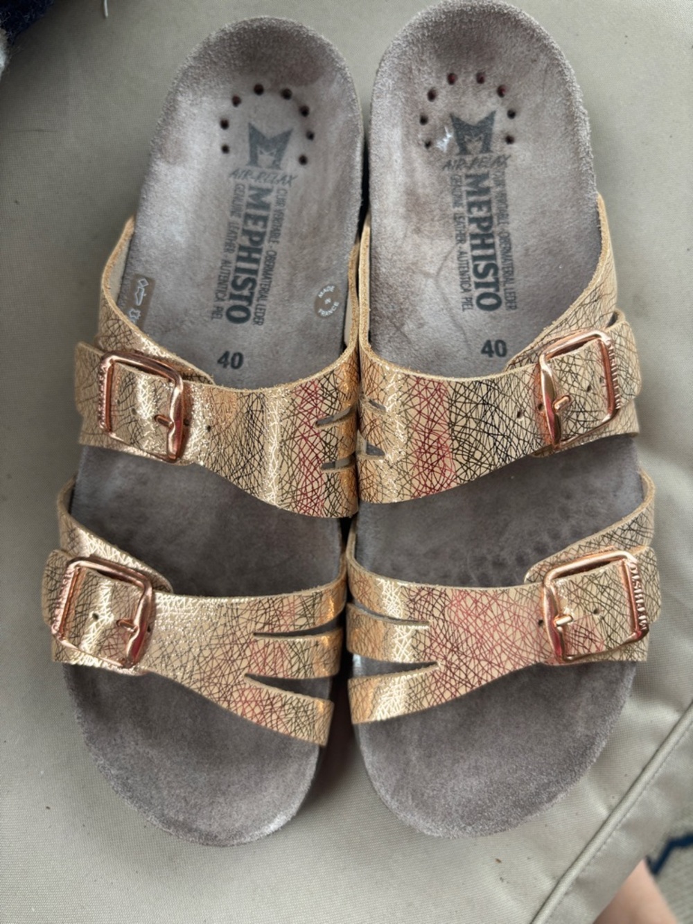 Mephisto HELISA Metallic Rose Gold Double-Buckle Sandals shoes France PERFECT